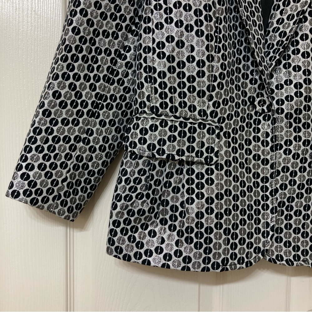 Peter Nygard Women’s Metallic Silver Black 3/4 Sleeve Blazer Jacket 10 Cocktail - Picture 3 of 8
